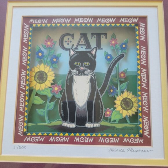 Michele Miesner Limited Edition Cat Print 51/500 Framed Art With Sunflowers & Me - Picture 2 of 7